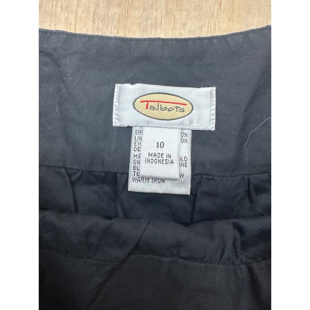 Talbots Black Cotton A-Line Skirt Size 10 Contrast Stitch Circle Applique Knee - Picture 2 of 7